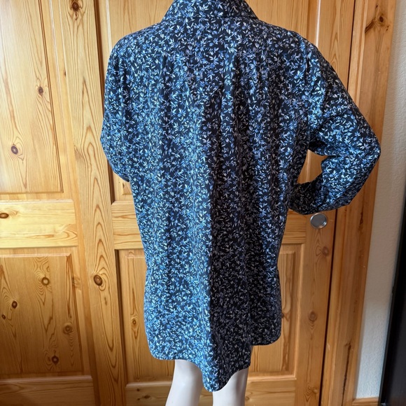 Lafayette 148 Womens Shirt Button Up Tunic Top Size XL Cotton Blue Floral - Picture 7 of 12